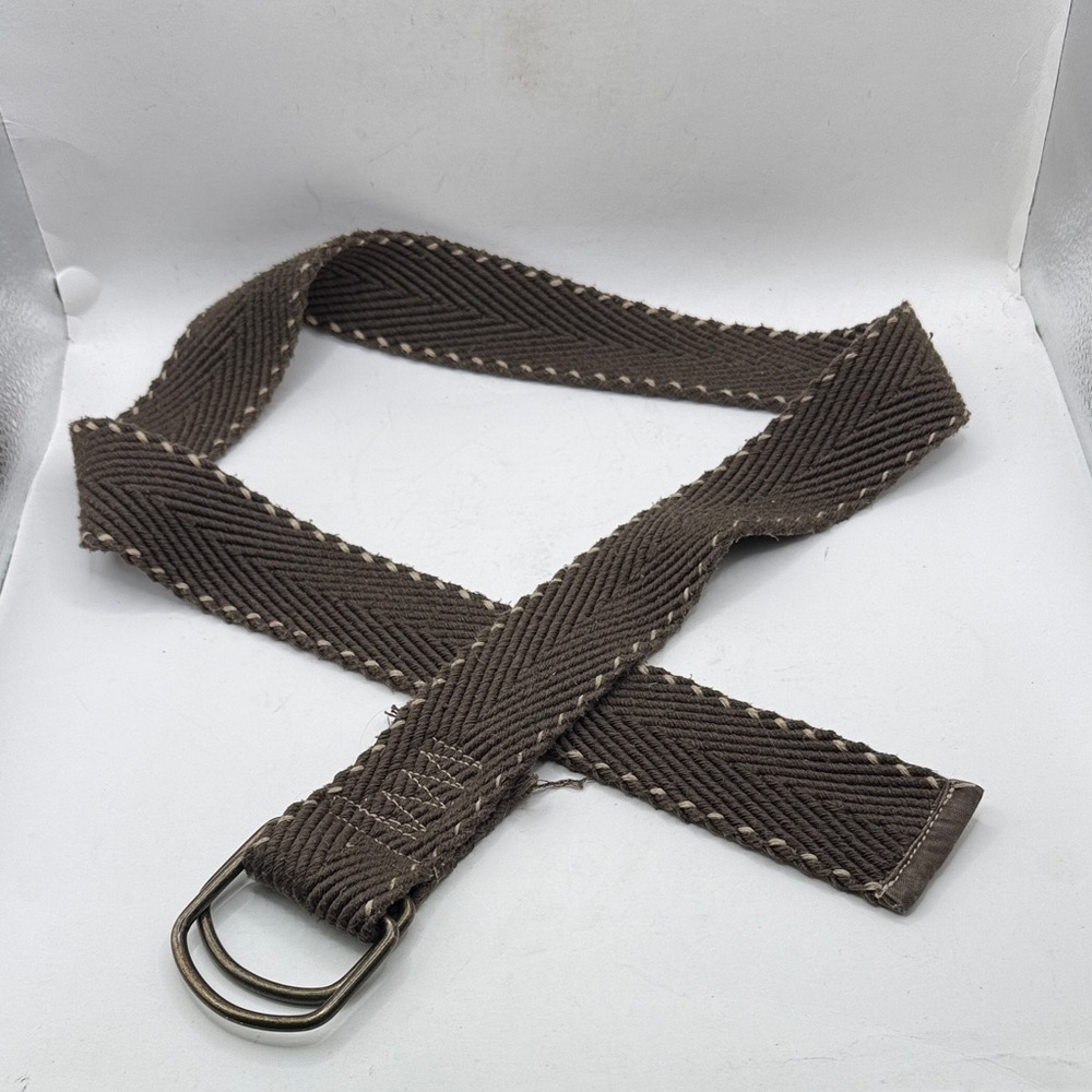 Brown Woven Canvas D Ring Belt Casual Boho Utility Waist Belt - Picture 2 of 9
